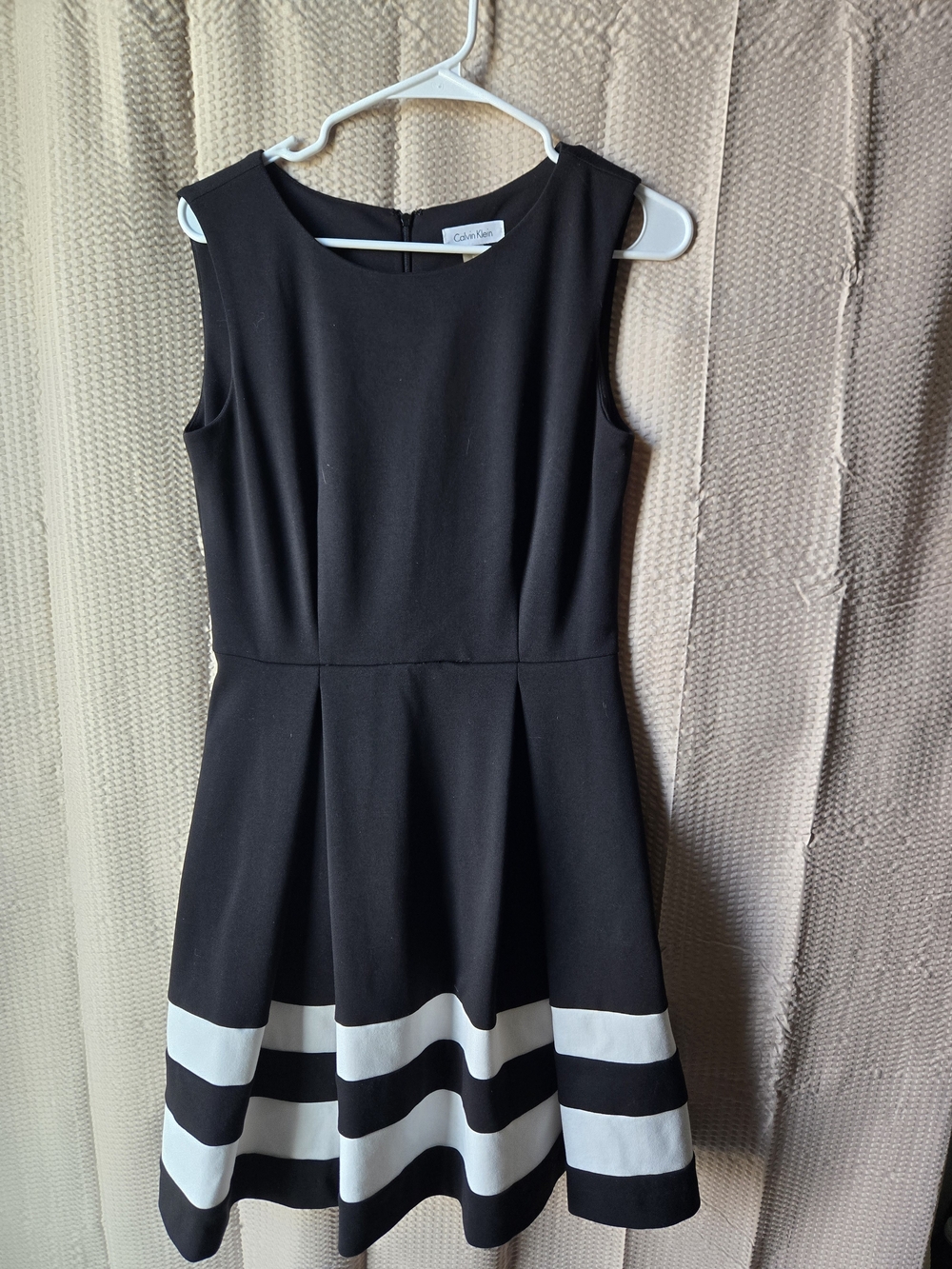 Calvin Klein Black and White Stripe Fit-and-Flare Dress